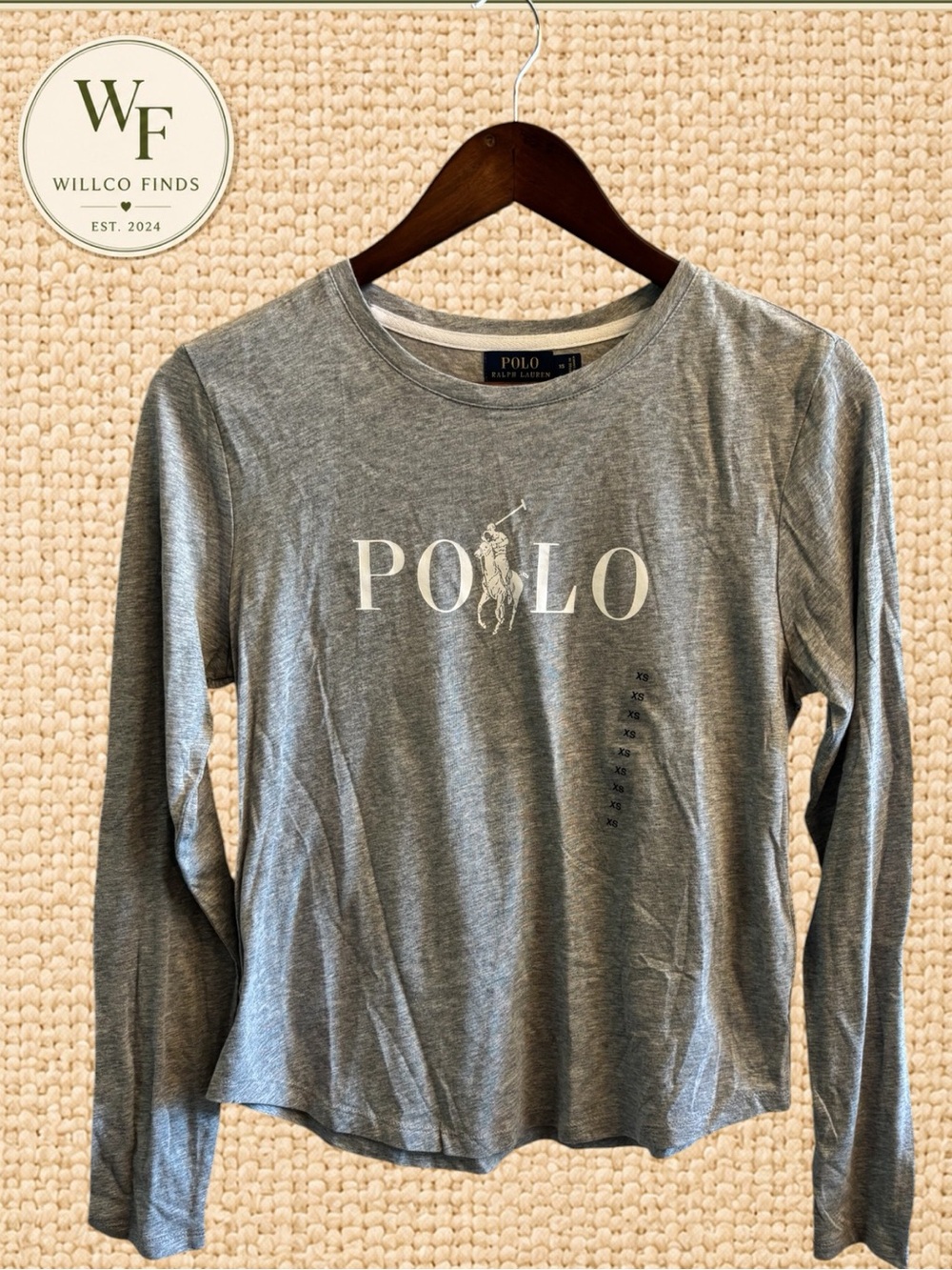 NWT Polo Ralph Lauren Women’s XS Gray Long Sleeve Logo Tee Shirt